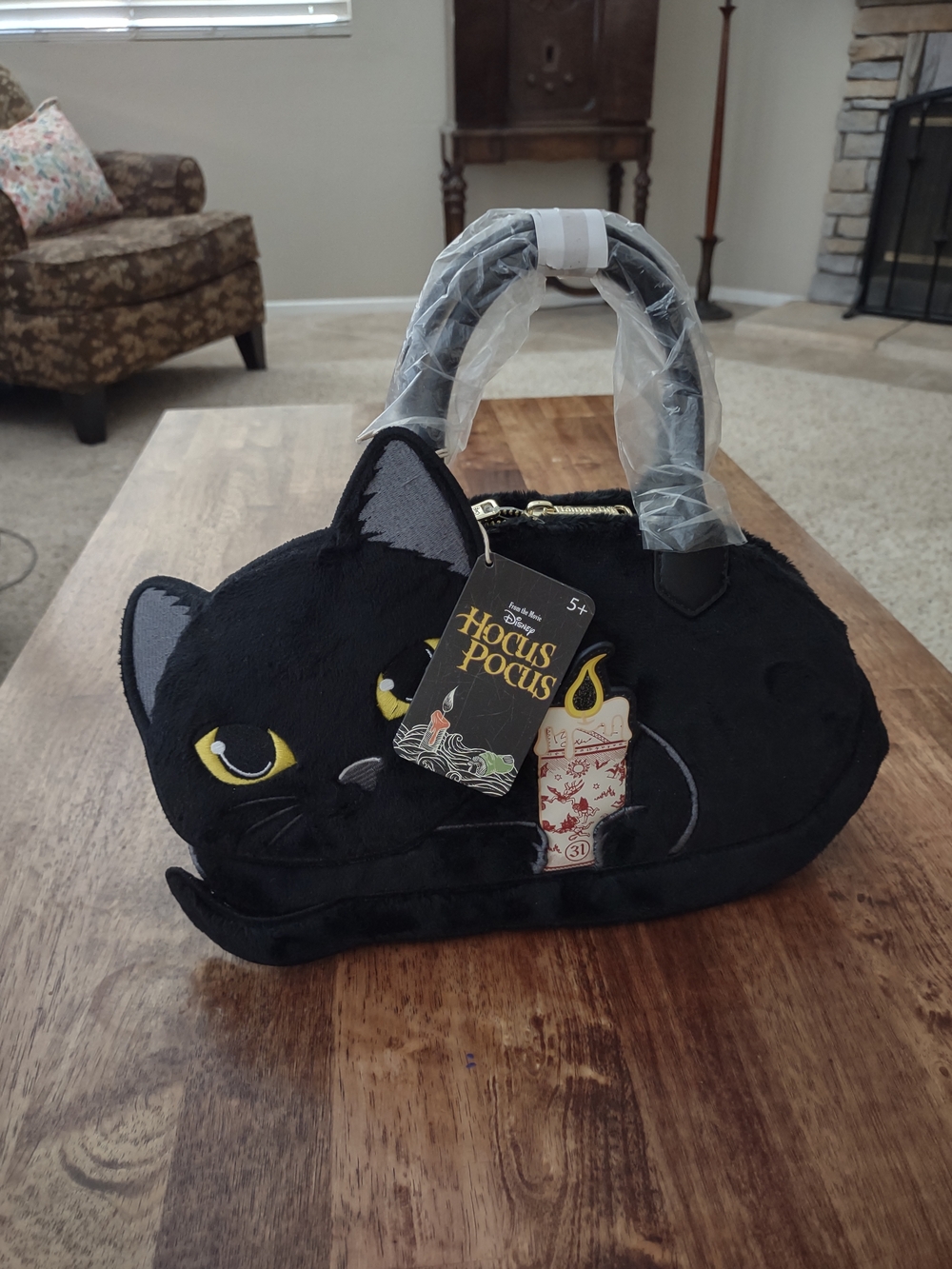 Disney Loungefly Hocus Pocus Black Cat Plush Handbag with Yellow Eyes